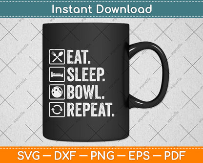Vintage Eat Sleep Bowl Repeat Funny Bowling Svg Png Dxf Digital Cutting File