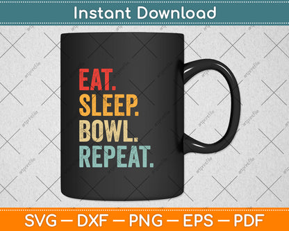 Vintage Eat Sleep Bowl Repeat Funny Bowling Svg Design Cutting File
