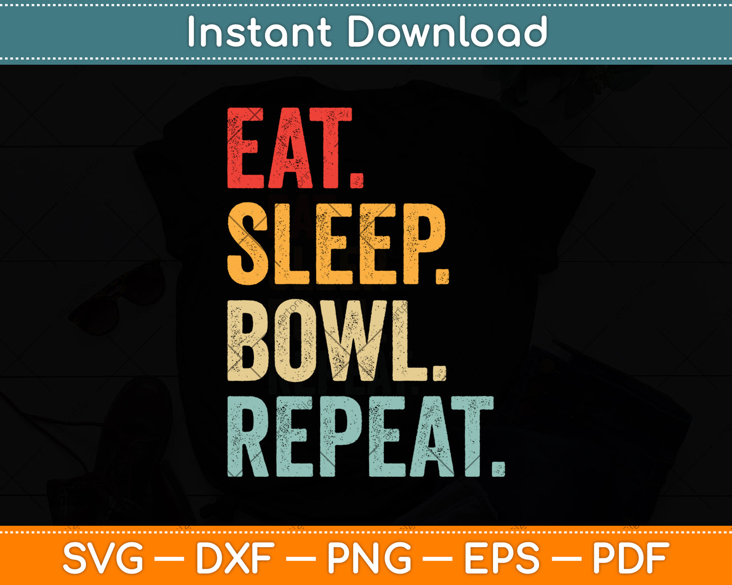 Vintage Eat Sleep Bowl Repeat Funny Bowling Svg Design Cutting File