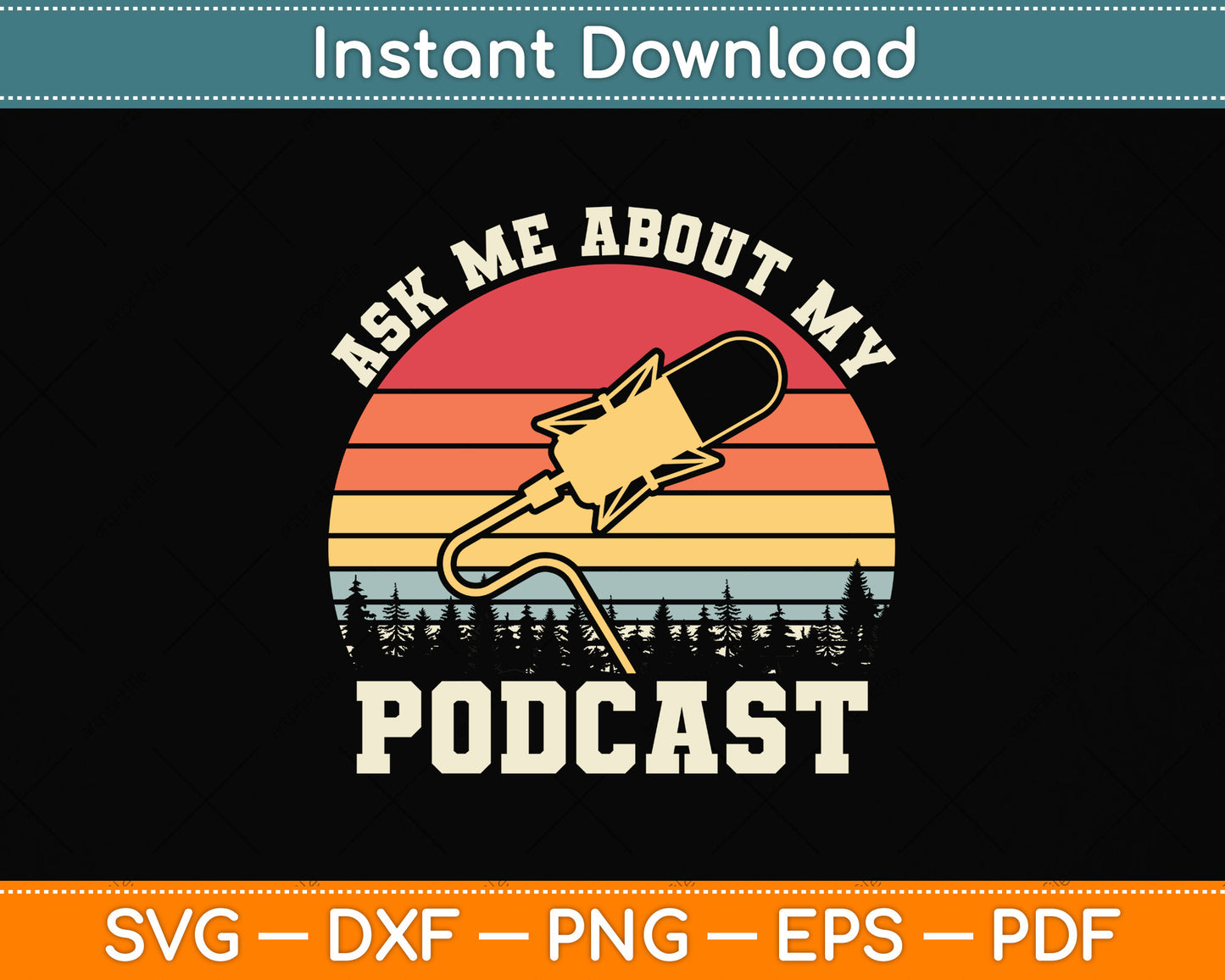 Vintage Eat Sleep Podcast Repeat Funny Svg Png Dxf Digital Cutting File