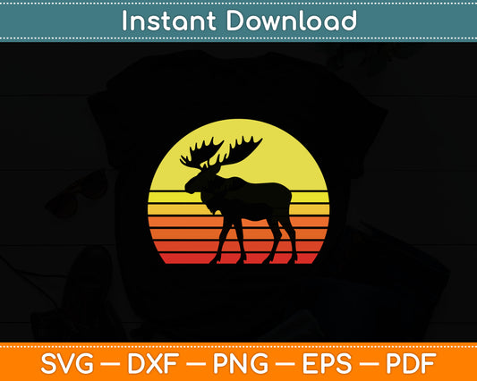 Vintage Eighties Style Retro Sun Moose National Park Forest Svg Digital Cutting File