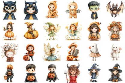 Vintage Halloween Children Clipart Bundle PNG