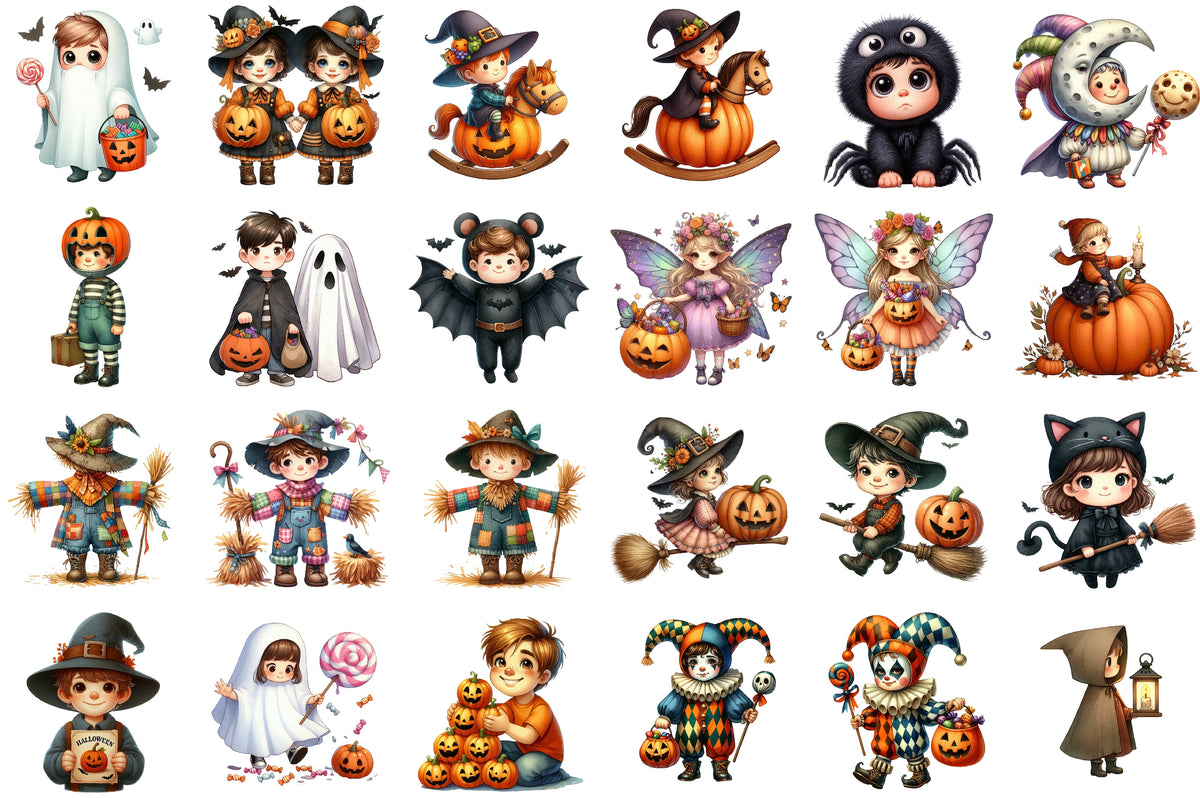 Vintage Halloween Children Clipart Bundle PNG