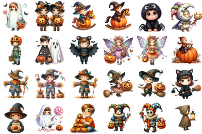 Vintage Halloween Children Clipart Bundle PNG