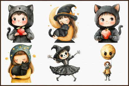 Vintage Halloween Children Clipart Bundle PNG
