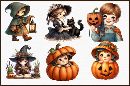 Vintage Halloween Children Clipart Bundle PNG