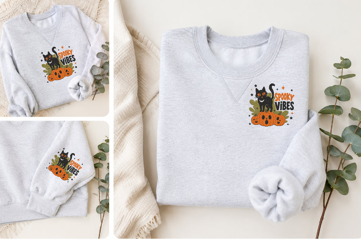 Spooky Cat Pumpkin Embroidery Design