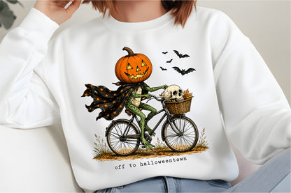 Vintage Halloween Frog Pumpkin Head Bicycle Halloween PNG