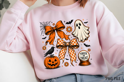 Vintage Halloween Ghost Coquette PNG | Orange Bow Pumpkin Witchy Clipart | Fall Spooky Sublimation Design