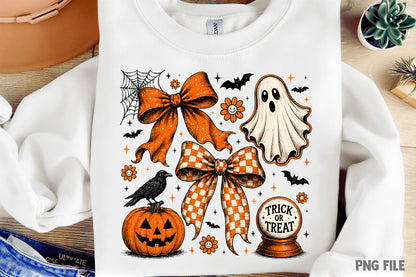 Vintage Halloween Ghost Coquette PNG | Orange Bow Pumpkin Witchy Clipart | Fall Spooky Sublimation Design