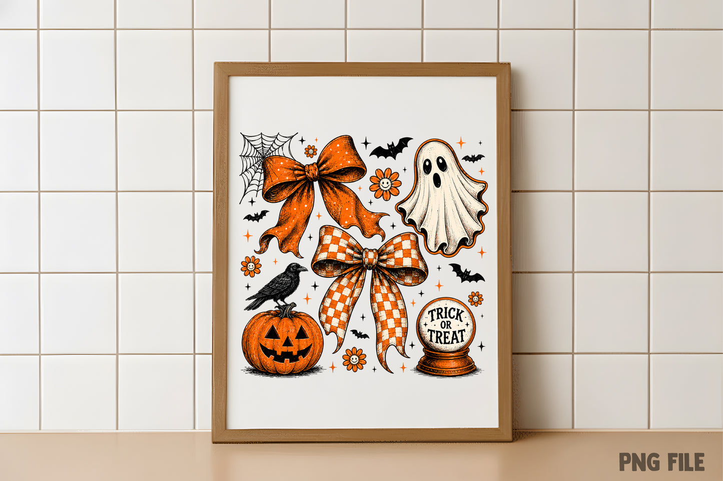 Vintage Halloween Ghost Coquette PNG | Orange Bow Pumpkin Witchy Clipart | Fall Spooky Sublimation Design