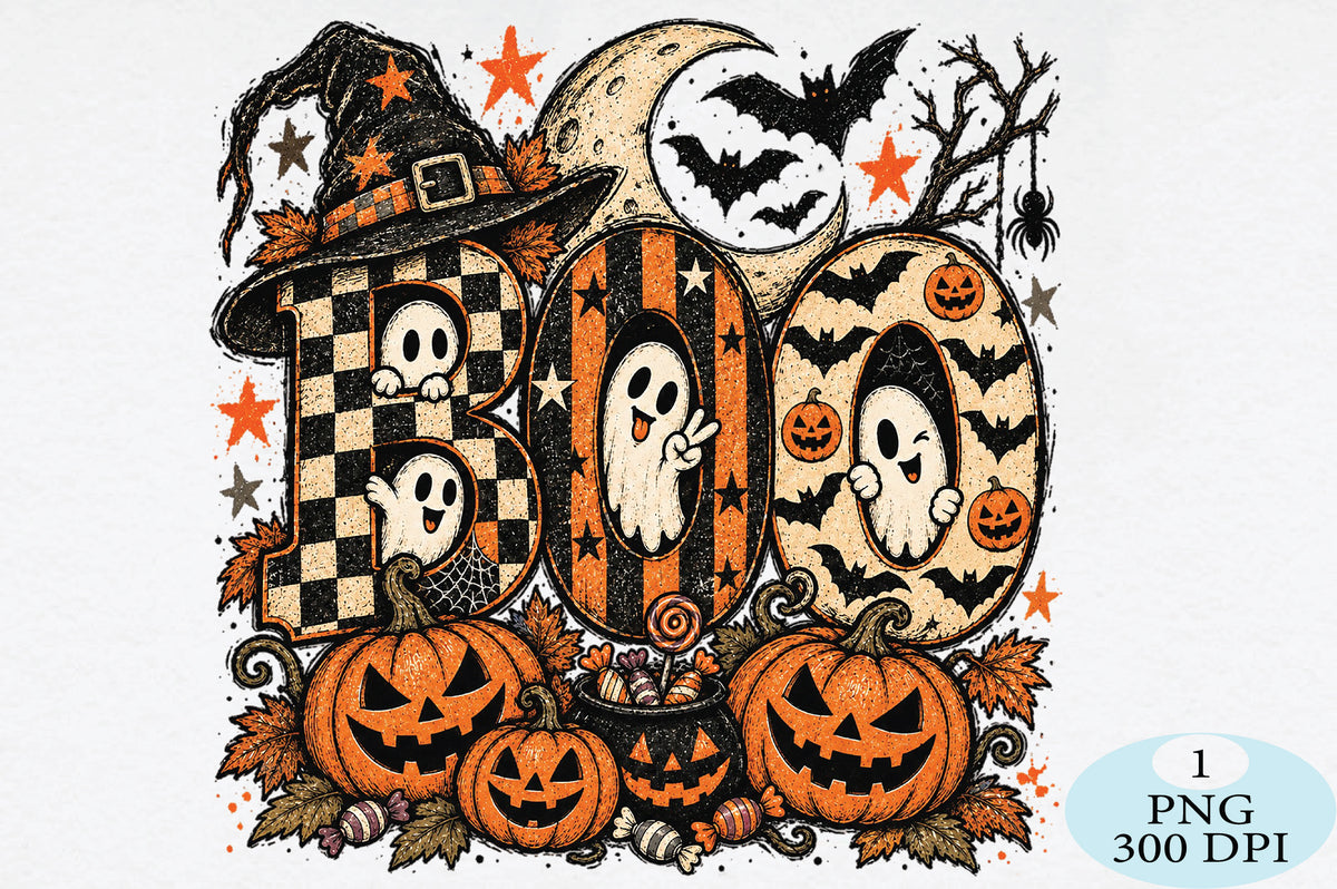 Vintage Halloween Ghost Pumpkin Boo PNG