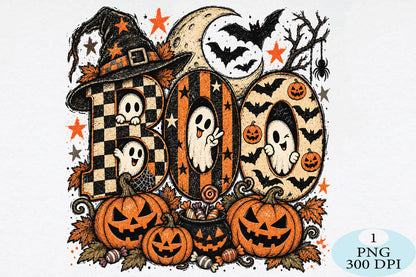 Vintage Halloween Ghost Pumpkin Boo PNG