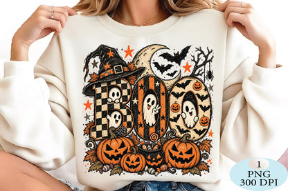 Vintage Halloween Ghost Pumpkin Boo PNG