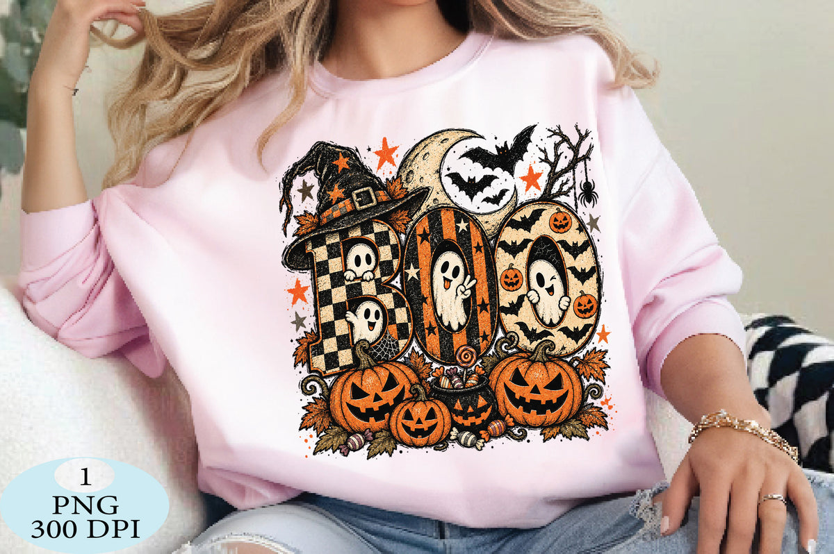 Vintage Halloween Ghost Pumpkin Boo PNG