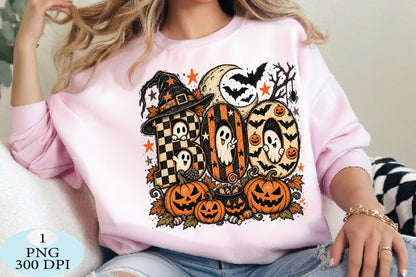 Vintage Halloween Ghost Pumpkin Boo PNG