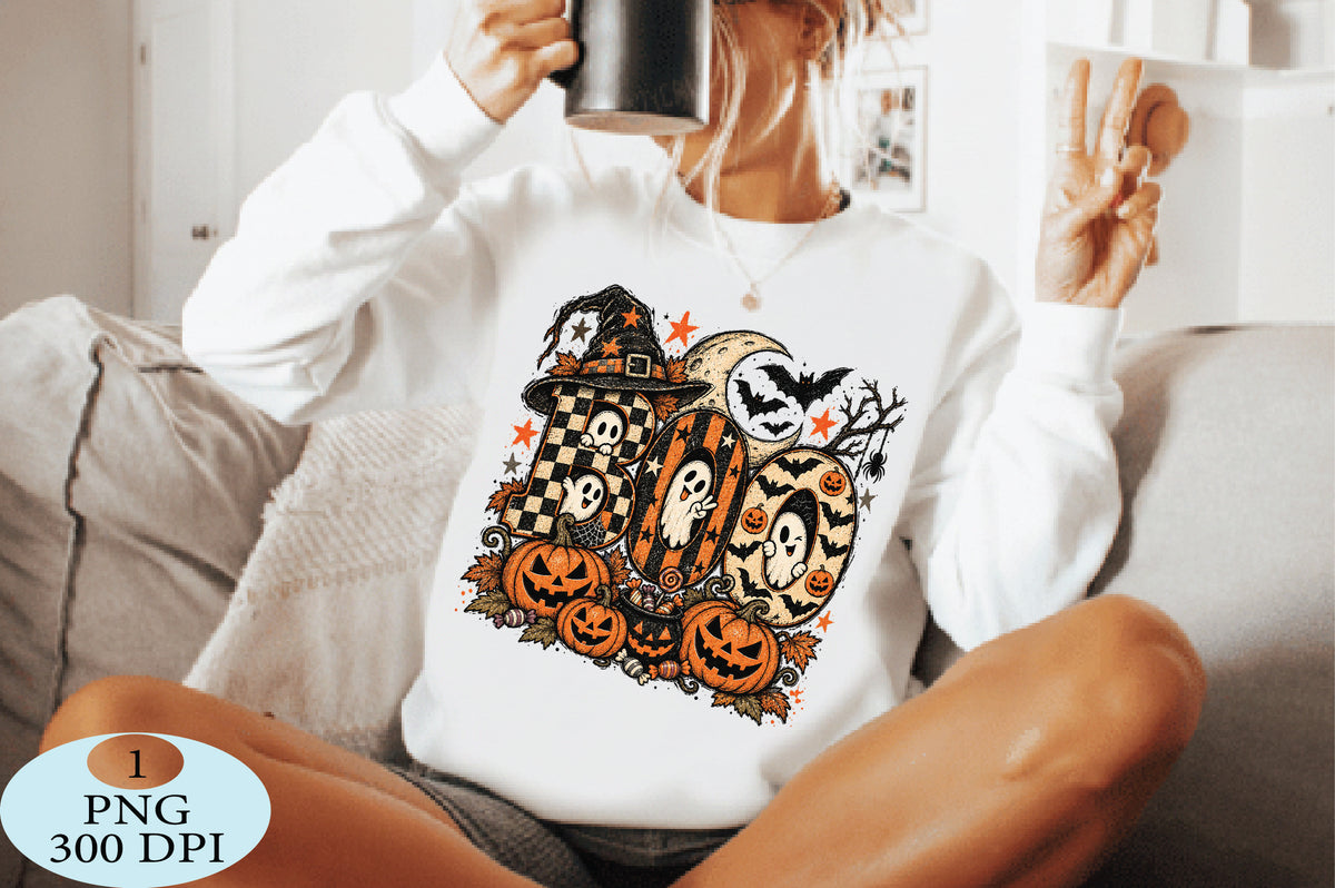 Vintage Halloween Ghost Pumpkin Boo PNG