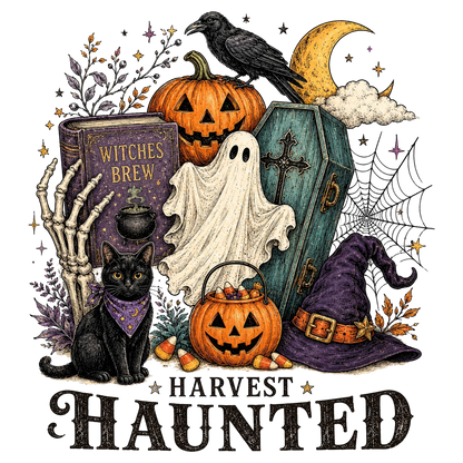 Vintage Halloween Harvest Haunted PNG