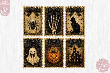 Vintage Halloween Postage Stamp PNG Bundle Sublimation