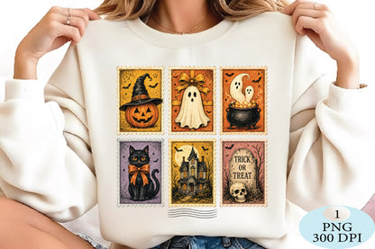 Vintage Halloween Postage Stamps PNG