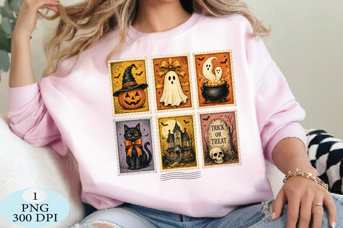 Vintage Halloween Postage Stamps PNG