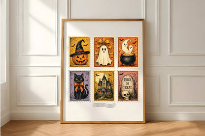 Vintage Halloween Postage Stamps PNG