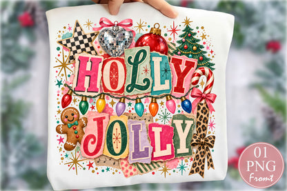 Vintage Holly Jolly Christmas PNG Leopard Bow Candy Cane Sublimation