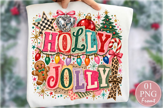 Vintage Holly Jolly Christmas PNG Leopard Bow Candy Cane Sublimation