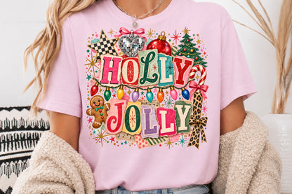 Vintage Holly Jolly Christmas PNG Leopard Bow Candy Cane Sublimation