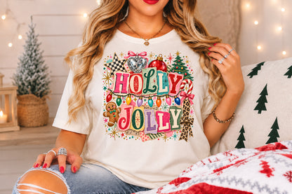 Vintage Holly Jolly Christmas PNG Leopard Bow Candy Cane Sublimation