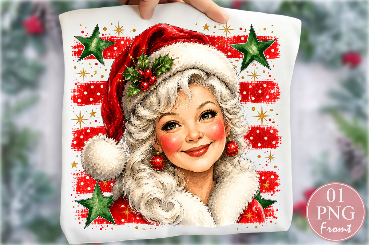 Vintage Mrs Claus PNG Christmas Santa Hat Retro Holiday Sublimation Design