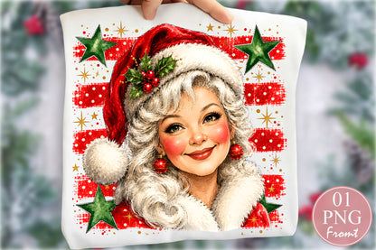 Vintage Mrs Claus PNG Christmas Santa Hat Retro Holiday Sublimation Design
