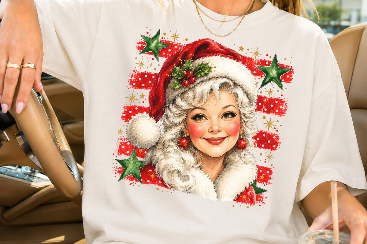 Vintage Mrs Claus PNG Christmas Santa Hat Retro Holiday Sublimation Design