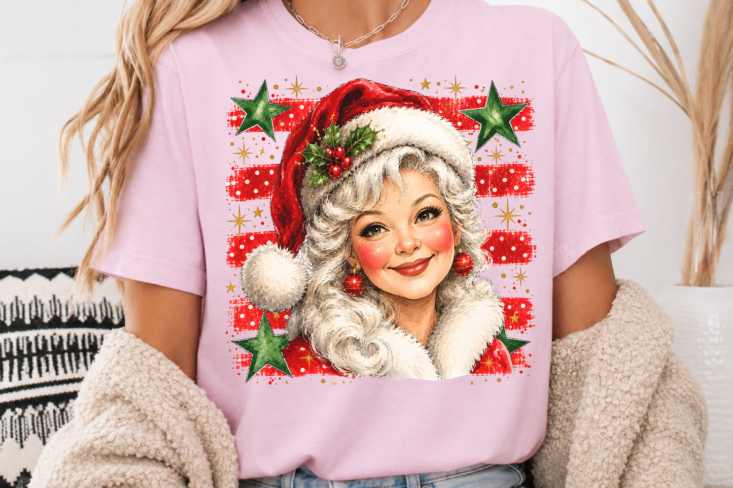 Vintage Mrs Claus PNG Christmas Santa Hat Retro Holiday Sublimation Design