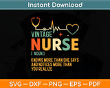 Vintage Nurse Knows More Than She Says Funny Definition Svg Design Digital Cut File