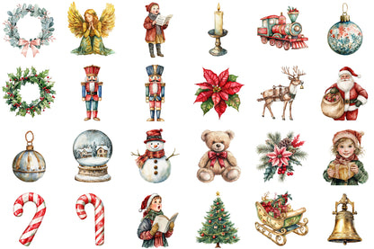 Vintage Old Christmas PNG Bundle Retro Holiday Clipart