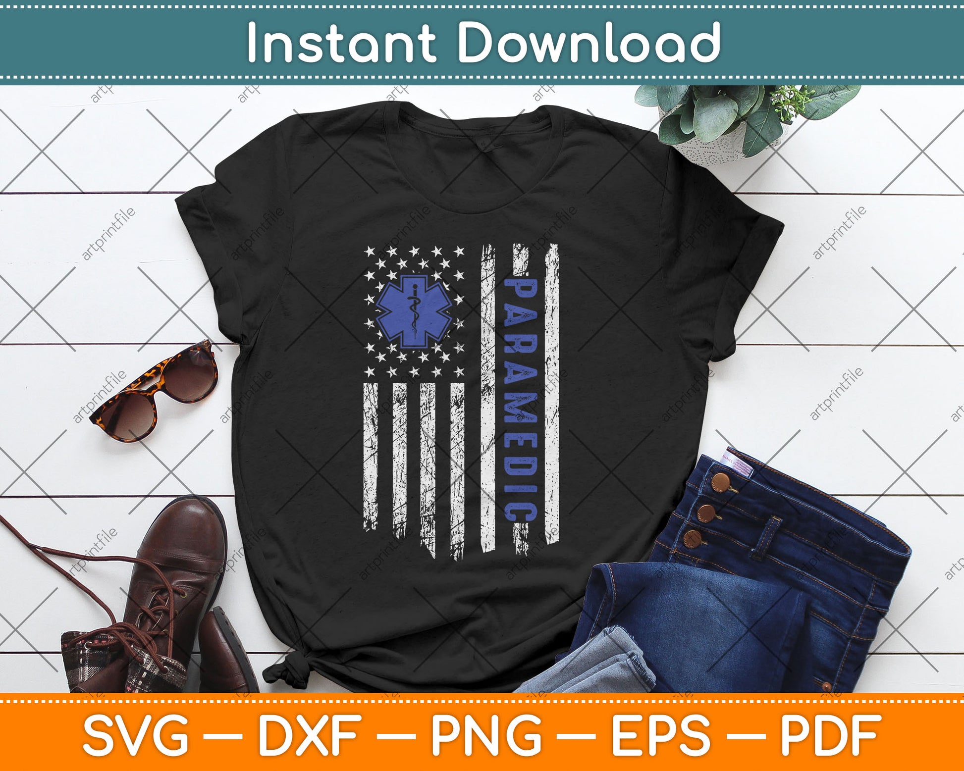 Vintage Paramedic American Flag 4th Of July Svg Digital Cutting File