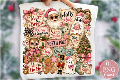 Vintage Pink Coquette Christmas PNG Cute Retro Holiday Sublimation Design
