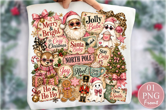 Vintage Pink Coquette Christmas PNG Cute Retro Holiday Sublimation Design