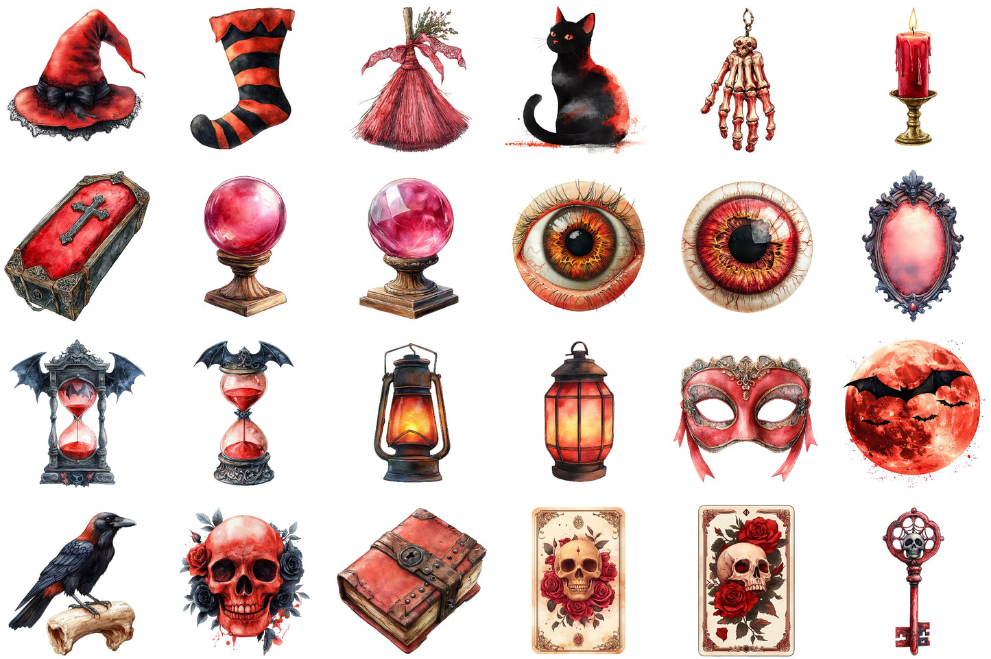 Vintage Red Halloween PNG Clipart Bundle