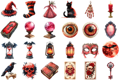 Vintage Red Halloween PNG Clipart Bundle