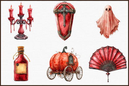 Vintage Red Halloween PNG Clipart Bundle