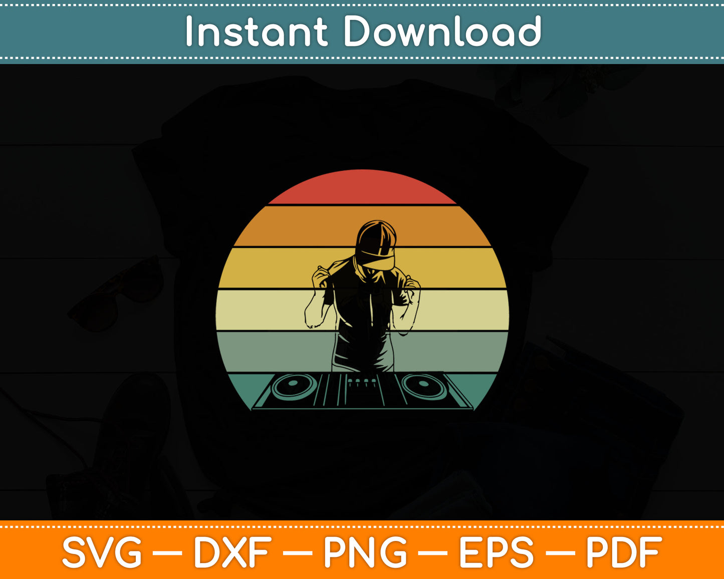 Vintage Retro DJ Disc Jockey DJ gift Music Lover Svg Digital Cutting File