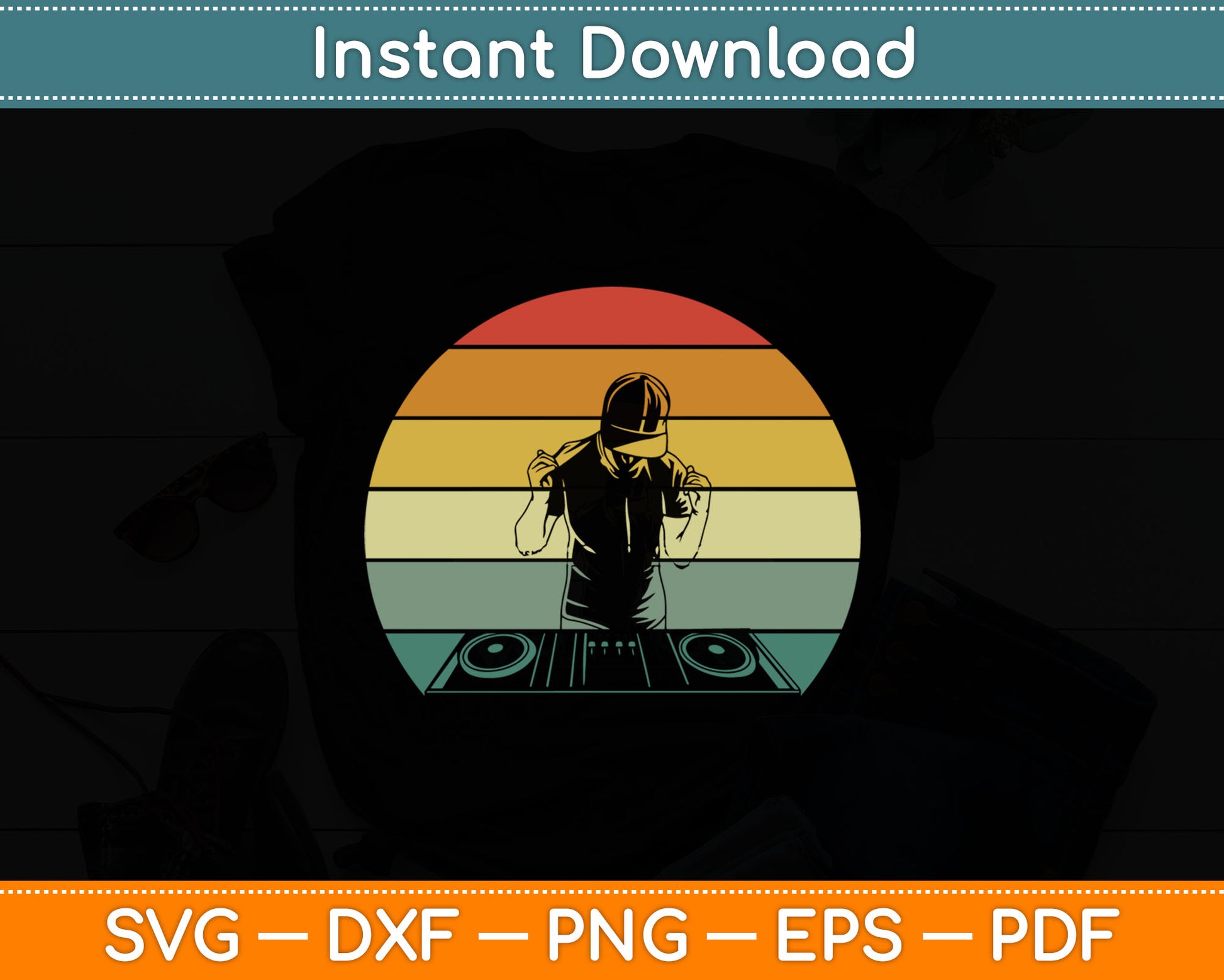 Vintage Retro DJ Disc Jockey DJ gift Music Lover Svg Digital Cutting File
