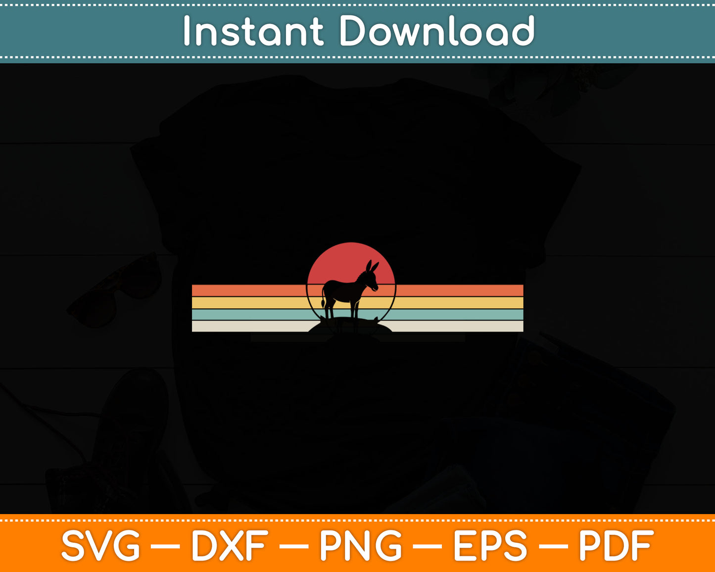 Vintage Retro Donkey Svg Digital Cutting File