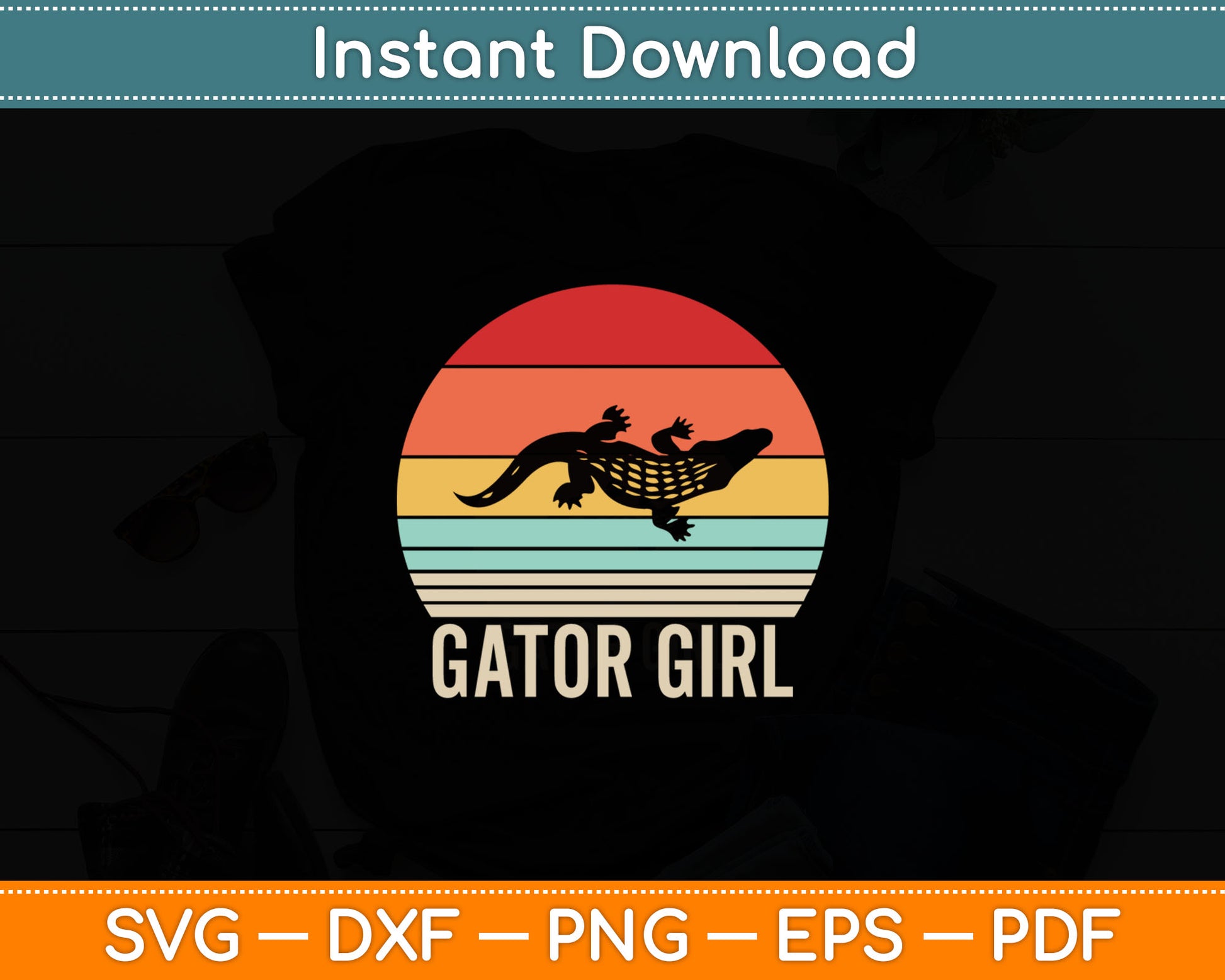Vintage Retro Gator Girl Reptile Alligator Svg Digital Cutting File