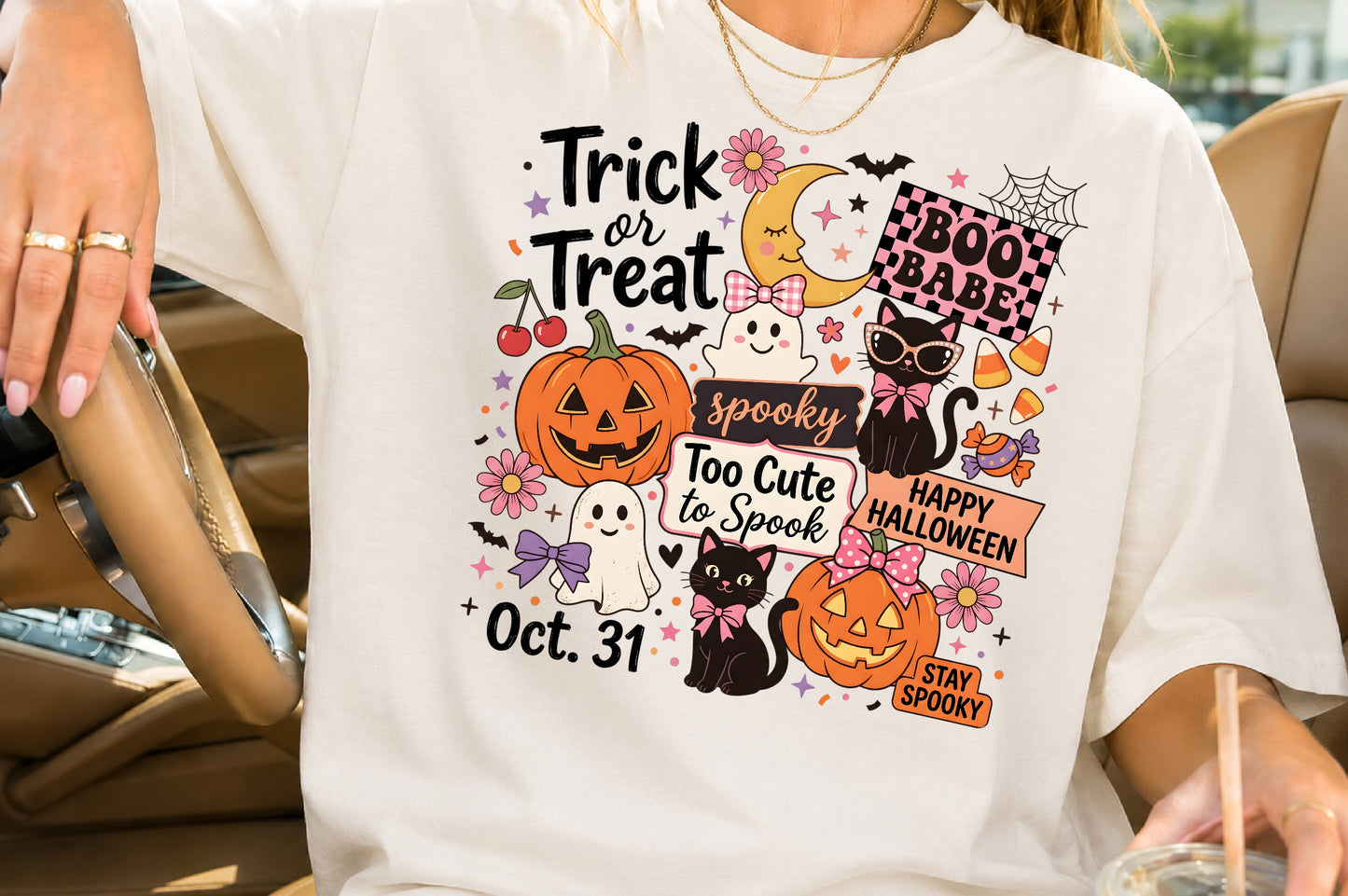 Trick or Treat Halloween PNG Spooky Cute Pumpkin Ghost Sublimation Design