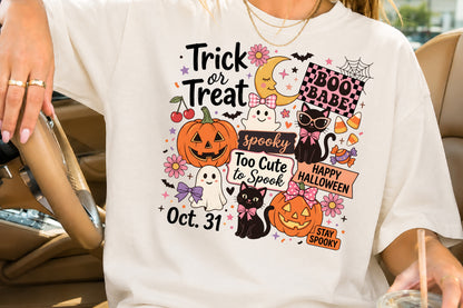 Trick or Treat Halloween PNG Spooky Cute Pumpkin Ghost Sublimation Design