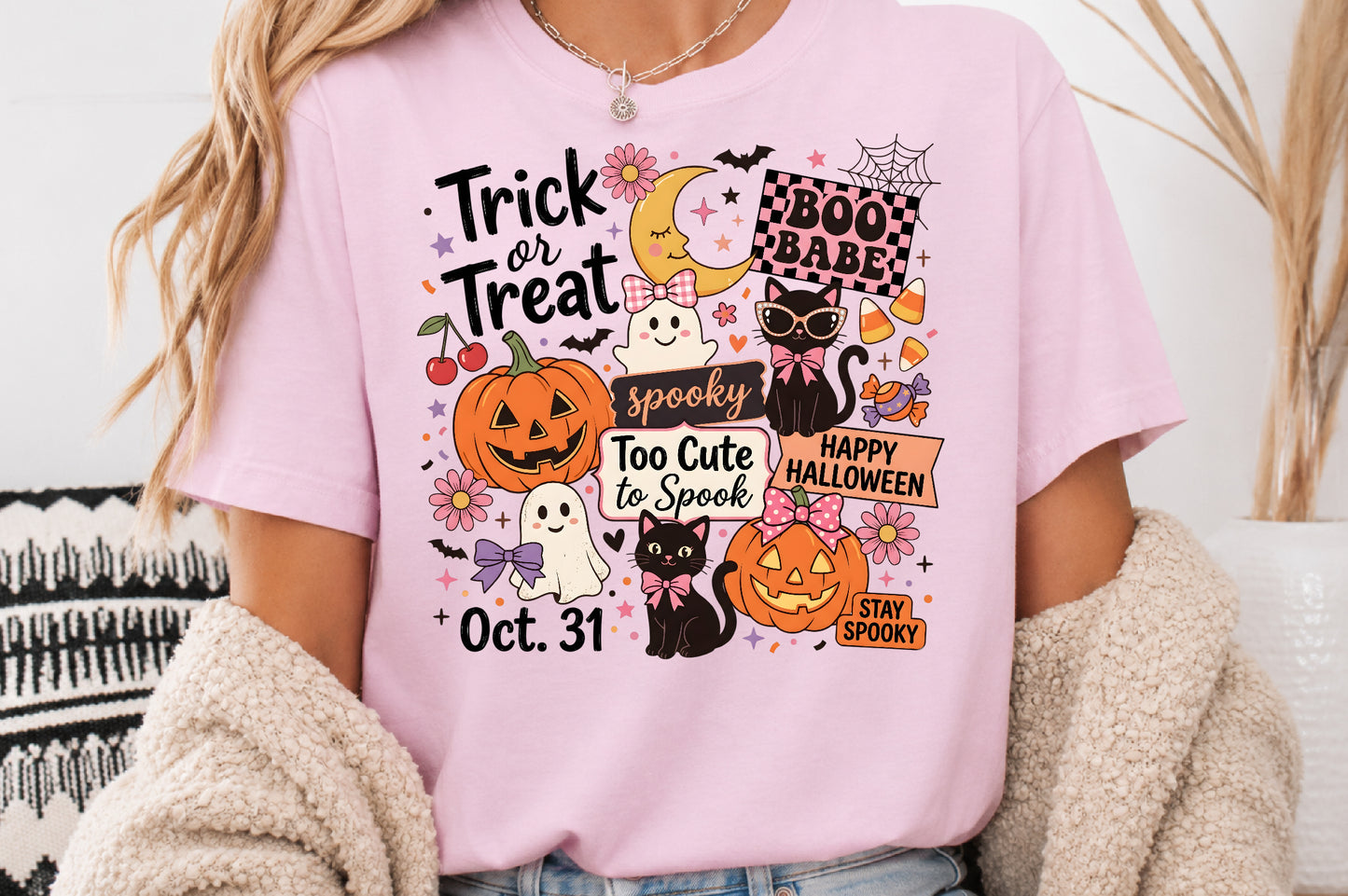 Trick or Treat Halloween PNG Spooky Cute Pumpkin Ghost Sublimation Design