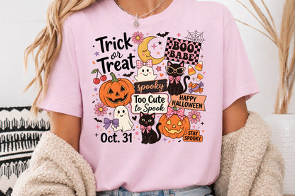 Trick or Treat Halloween PNG Spooky Cute Pumpkin Ghost Sublimation Design